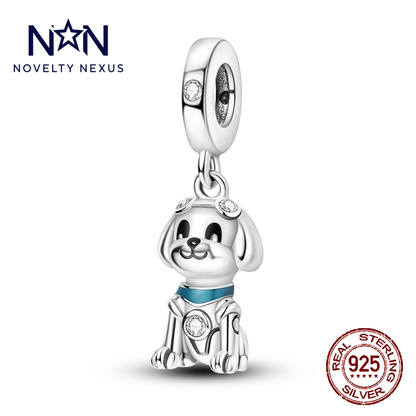 "Playful Pup" Sterling Silver Dog Charm with Blue Collar