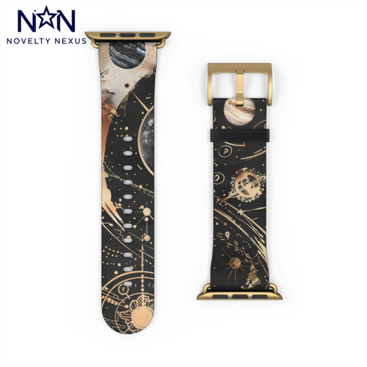 Celestial Map Apple Watch Band, Cosmic Exploration Design, Black and Gold Astronomical Silicone Strap for Star Gazers. Apple Watch Band Apple Watch Straps For Series 4 5 6 7 8 9 ULTRA SE 38/40/41mm & 42/44/45mm Vegan Faux Leather Band