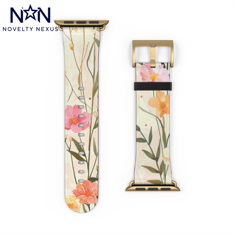 Pastel Floral Apple Watch Band, Spring Blossom Soft Silicone Strap, Peach & Pink Flowers for Elegant Daily Wear. Apple Watch Band Apple Watch Straps For Series 4 5 6 7 8 9 ULTRA SE 38/40/41mm & 42/44/45mm Vegan Faux Leather Band