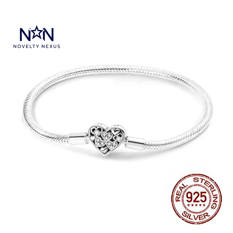 🎁 "Heart of Hearts": Love Charm in Sterling Silver Snake Chain Bracelet (100% off)