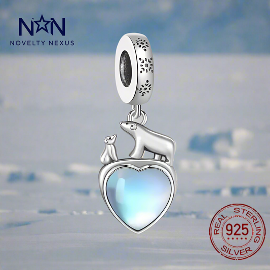 "Polar Love" Sterling Silver Charm with Blue Enamel Heart and Polar Bear Design for Bracelets and Necklaces