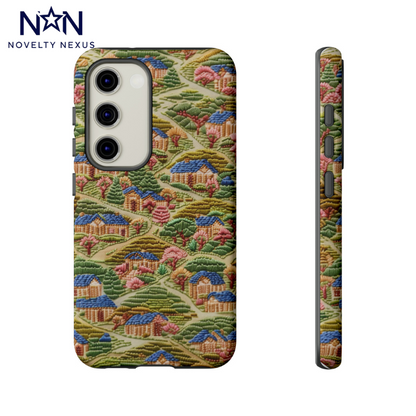 Caratteristica custodia per iPhone trapuntata in stile country, design patchwork affascinante, cover per telefono artistica e protettiva, custodie per telefono resistenti