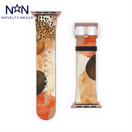 Abstract Art Apple Watch Band, Warm Tones Modern Design, Stylish Wearable Art Accessory, Unique Gift for Tech Lovers. Apple Watch Band Apple Watch Straps For Series 4 5 6 7 8 9 ULTRA SE 38/40/41mm & 42/44/45mm Vegan Faux Leather Band