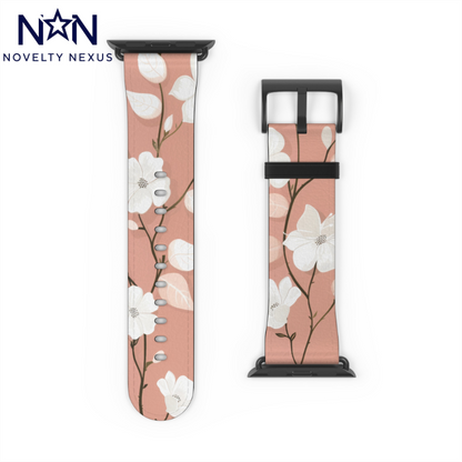 Floral Pattern Apple Watch Band, Elegant Cherry Blossom Design, Soft Pink High-Quality Silicone Strap for Stylish Wear. Apple Watch Band Apple Watch Straps For Series 4 5 6 7 8 9 ULTRA SE 38/40/41mm & 42/44/45mm Vegan Faux Leather Band