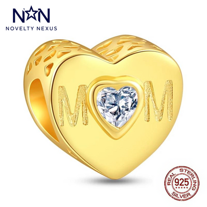 Golden Mom Heart Charm, Sterling Silver