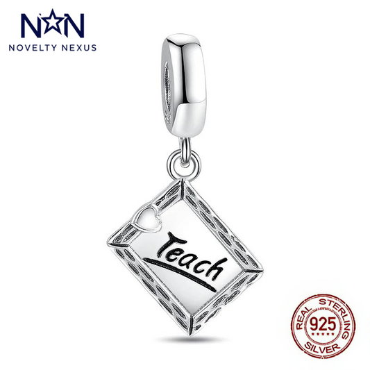 Sterling Silver Teacher Charm, Teach Engraved Pandora Compatible Dangle, Teacher Appreciation Gift, Unique Jewelry for Educators