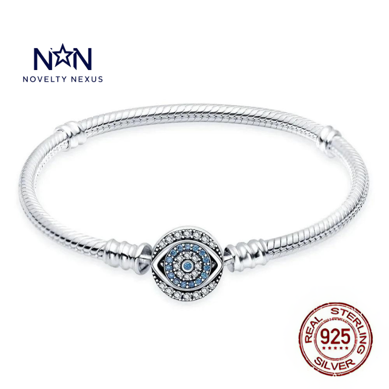 🎁 "Guardian's Gaze": Sterling Silver Snake Chain Evil Eye Charm Bracelet (100% off)