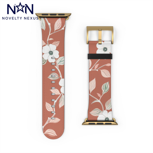 Terra Blossom Minimalist Apple Watch Band, Rustic Floral Elegance Smartwatch Strap, Subtle Earth Tone Wristband Accessory. Apple Watch Band Apple Watch Straps For Series 4 5 6 7 8 9 ULTRA SE 38/40/41mm & 42/44/45mm Vegan Faux Leather Band