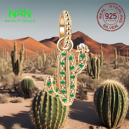 Ciondolo cactus fiorito nel deserto, argento sterling