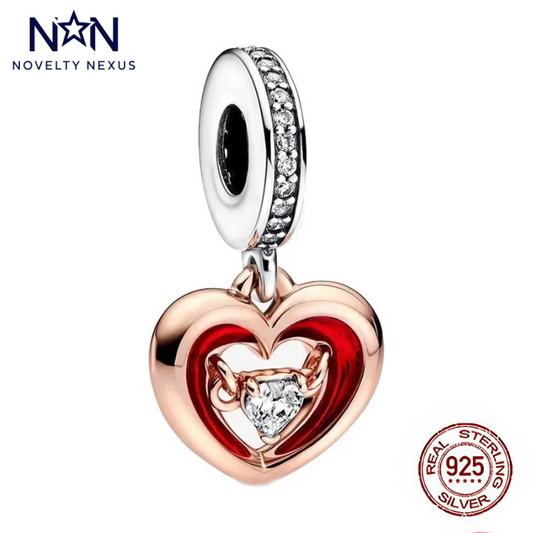 Rose Gold & Red Heart Charm with Diamond Accent