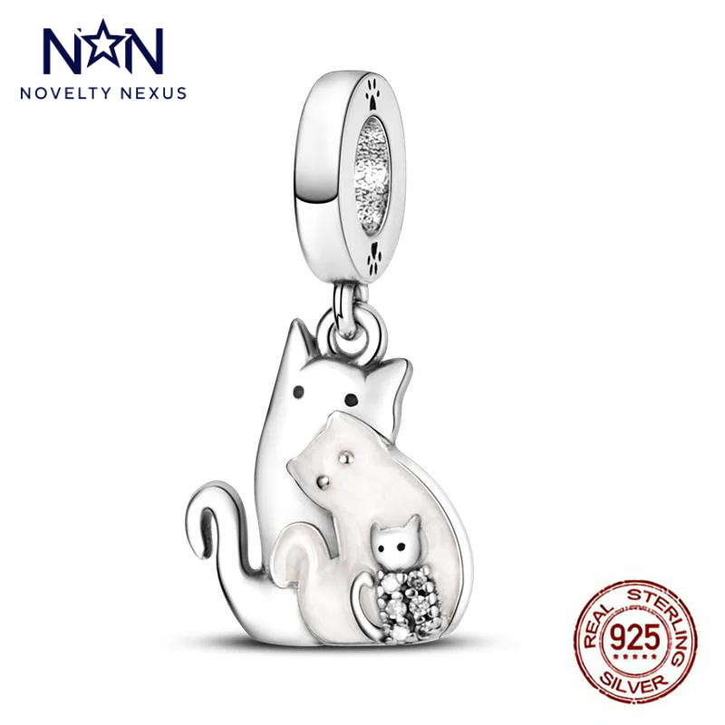 "Mother Cat and Kittens" Sterling Silver Charm