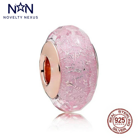 Rose Gold Frosted Pink Murano Glass Bead Charm