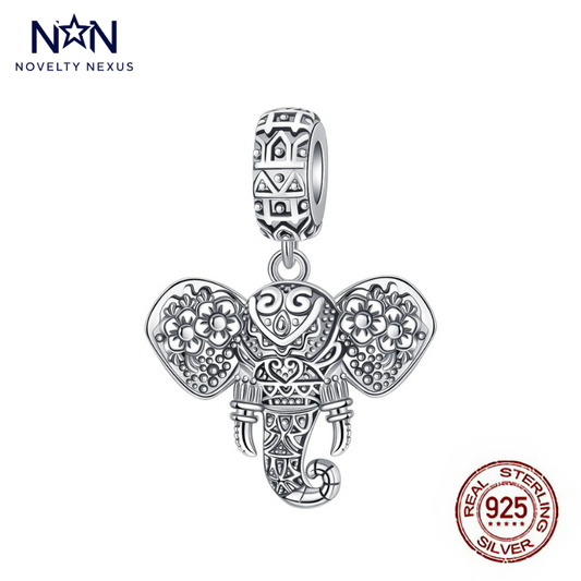 "Intricate Elephant Mandala" Sterling Silver Charm