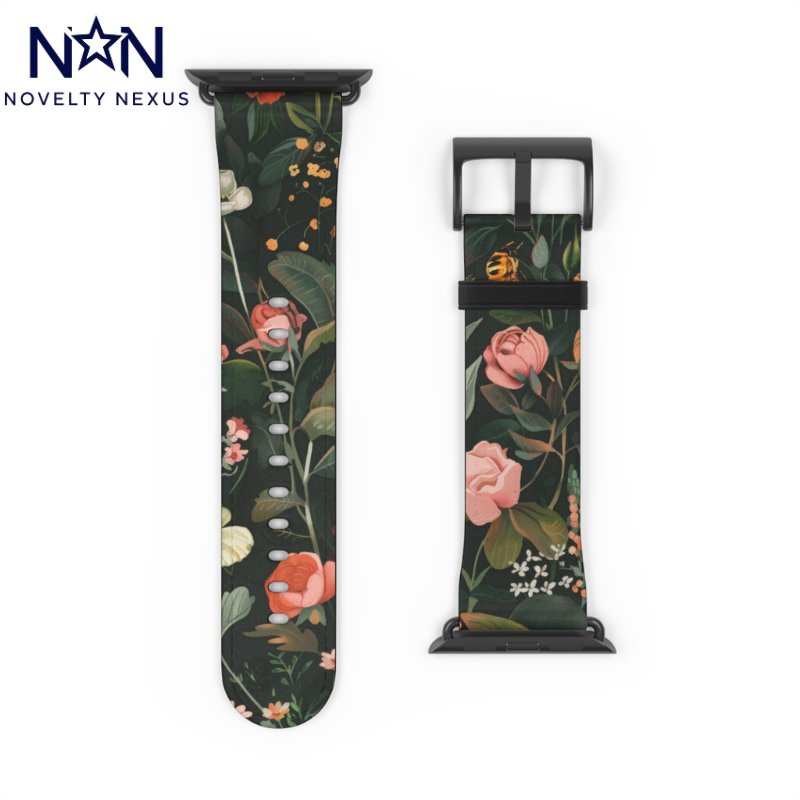 Midnight Garden Blooms Apple Watch Band, Dark Floral Elegance Smartwatch Strap, Nature-Inspired Rose Pattern Accessory. Apple Watch Band Apple Watch Straps For Series 4 5 6 7 8 9 ULTRA SE 38/40/41mm & 42/44/45mm Vegan Faux Leather Band