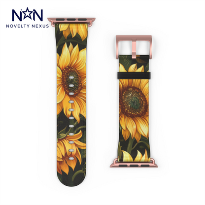 Radiant Sunflower Field Apple Watch Band, Vibrant Summer Blossoms, Cheerful Botanical Smartwatch Strap. Apple Watch Band Apple Watch Straps For Series 4 5 6 7 8 9 ULTRA SE 38/40/41mm & 42/44/45mm Vegan Faux Leather Band