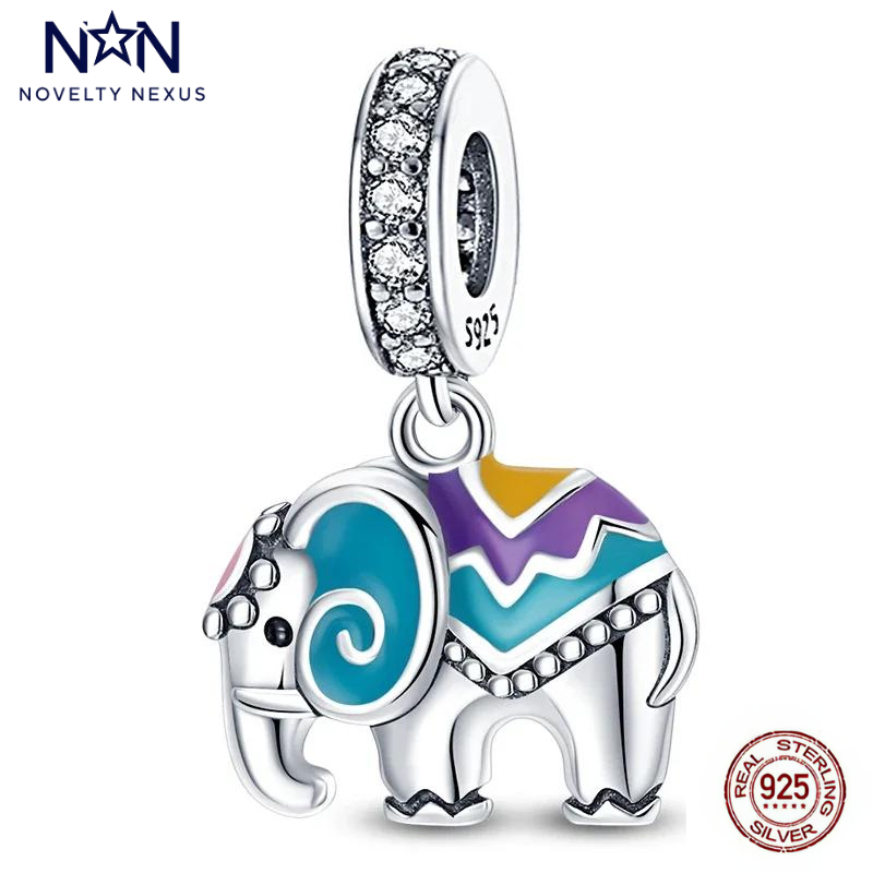 "Colorful Elephants of India" Sterling Silver Charm