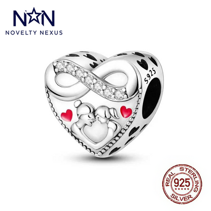 Ciondolo a forma di cuore d'amore in argento sterling con simbolo dell'infinito, dettagli a forma di cuore rosso e strass scintillanti: regalo perfetto per i propri cari