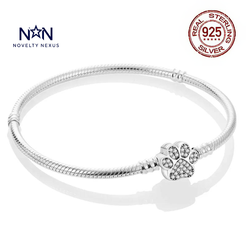 🎁 "Paw Prints": Crystal Paw Charm in Sterling Silver Snake Chain Bracelet (100% off)