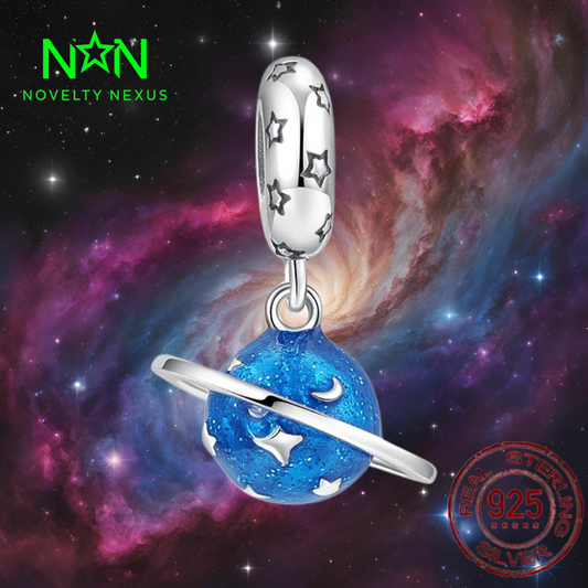 Enchanting Sterling Silver Planet Charm with Blue Enamel – Perfect for Stargazers!