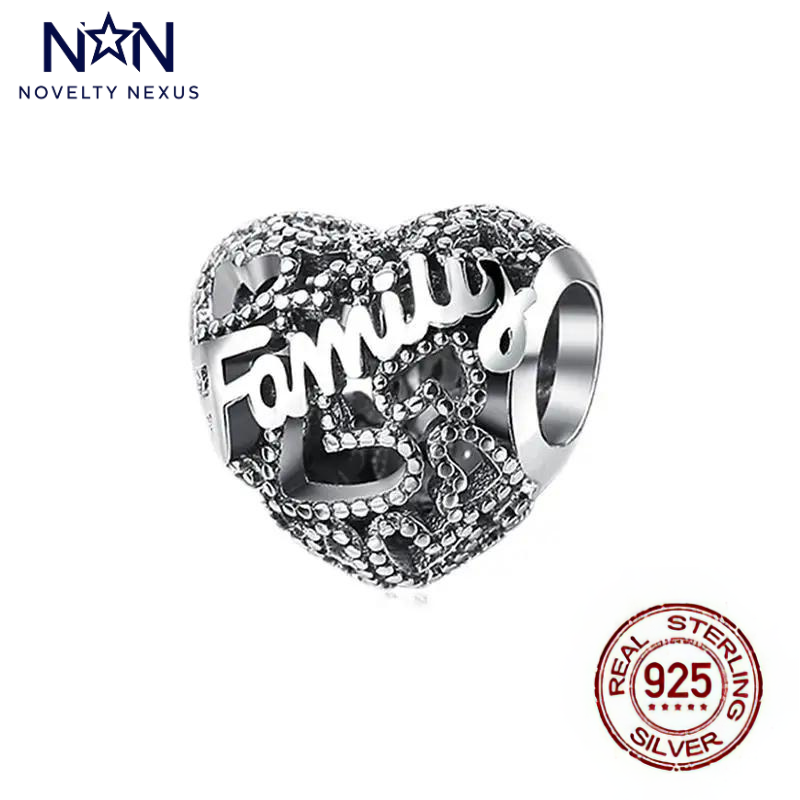 Elegante Herzperle aus Sterlingsilber mit Familieninschrift und Unendlichkeitsdesign, symbolischer Schmuck für Familienmitglieder, perfektes Geschenk für Verwandte