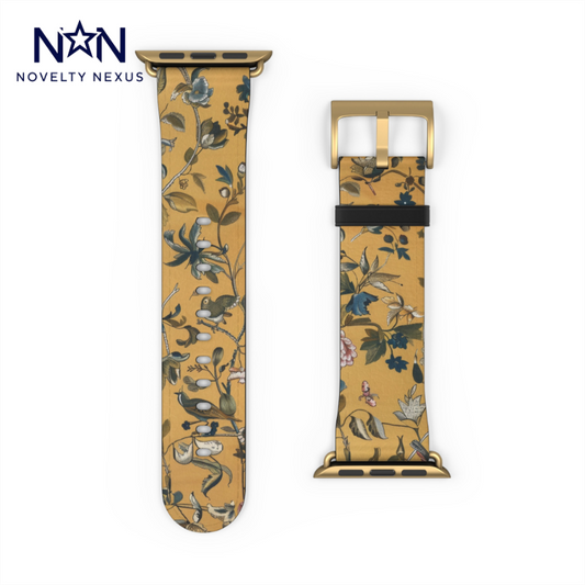 Antique Botanical Sketch Apple Watch Band, Vintage Floral and Fauna Design Strap, Elegant Nature-Themed Wristband Accessory. Apple Watch Band Apple Watch Straps For Series 4 5 6 7 8 9 ULTRA SE 38/40/41mm & 42/44/45mm Vegan Faux Leather Band