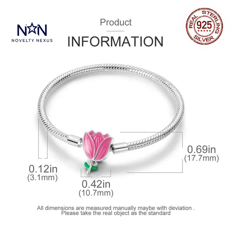 "Pink Petal": Lotus Flower Charm in Sterling Silver Snake Chain Bracelet