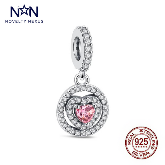 Pink Heart Radiance Charm – Perfect for Expressing Love, Sterling Silver