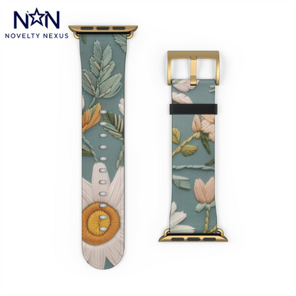 Serene Floral Tapestry Apple Watch Band, Soft Pastel Botanicals on Duck Egg Blue, Stylish Smartwatch Accessory. Apple Watch Band Apple Watch Straps For Series 4 5 6 7 8 9 ULTRA SE 38/40/41mm & 42/44/45mm Vegan Faux Leather Band