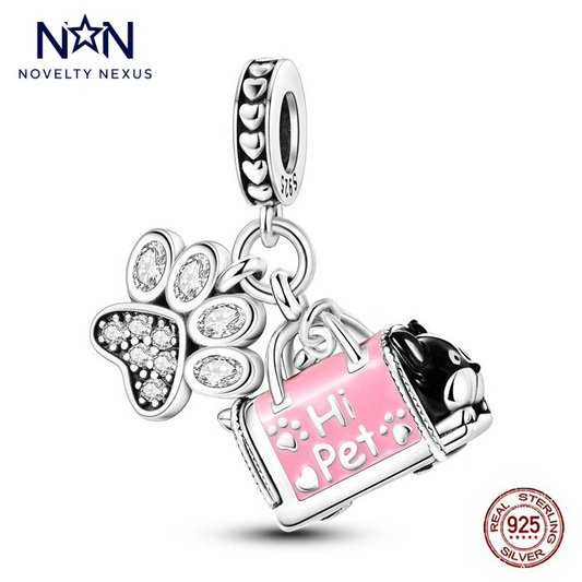 Adorabile ciondolo per amanti degli animali in argento sterling con smalto rosa e cristalli scintillanti, regalo perfetto per proprietari di cani e gatti, graziosi gioielli con animali