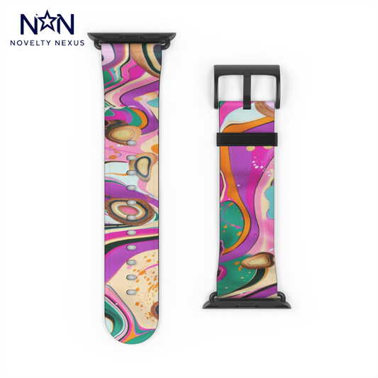 Vibrant Marbled Art Apple Watch Band, Expressive Color Fusion Smartwatch Strap, Unique Abstract Design Wristband Accessory. Apple Watch Band Apple Watch Straps For Series 4 5 6 7 8 9 ULTRA SE 38/40/41mm & 42/44/45mm Vegan Faux Leather Band