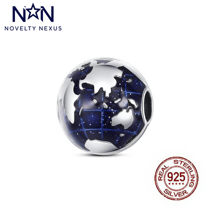 Midnight Blue Globe Charm – Perfect for Travel Enthusiasts, Sterling Silver