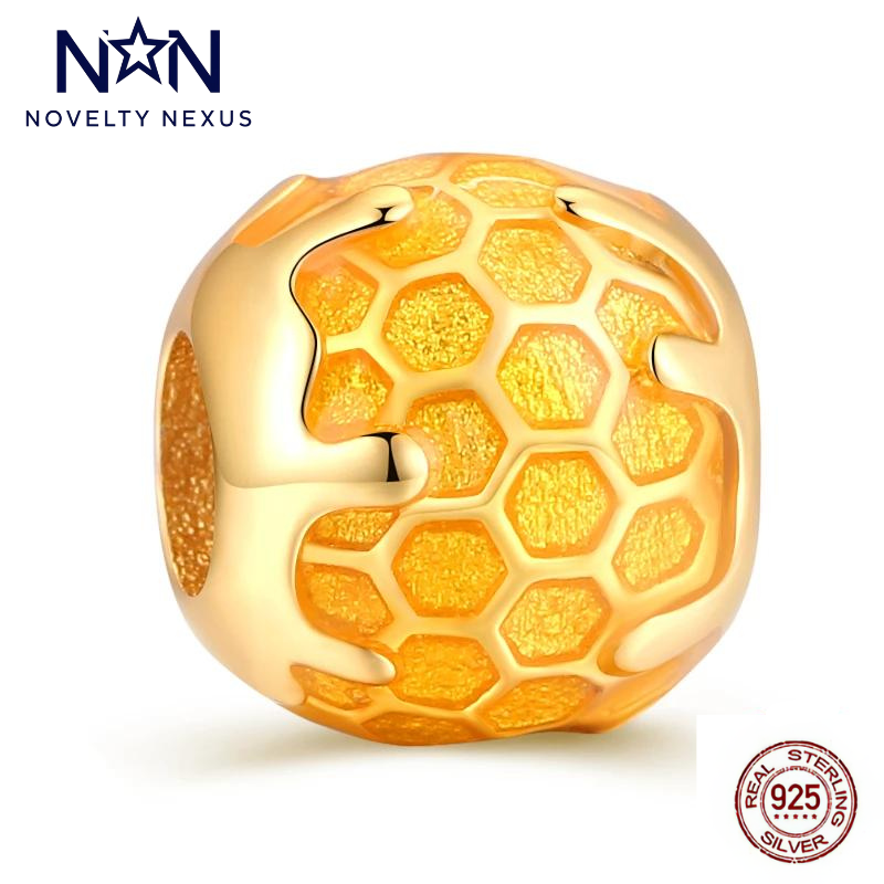 Golden Honeycomb Charm – Perfect for Nature Enthusiasts, Sterling Silver