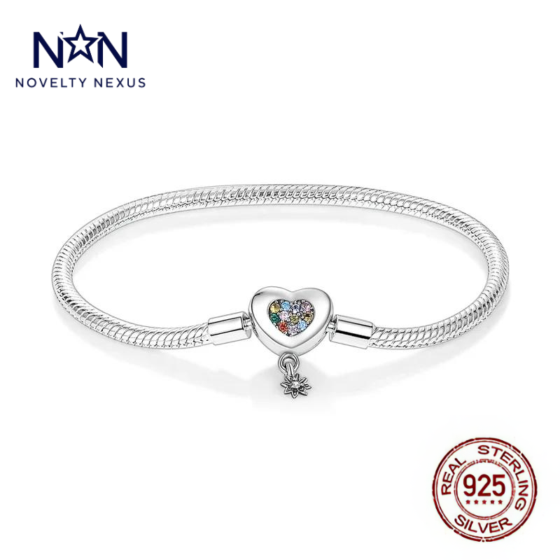 🎁 "Rainbow Heart": Multicolor Crystal Heart Charm in Sterling Silver Snake Chain Bracelet (100% off)