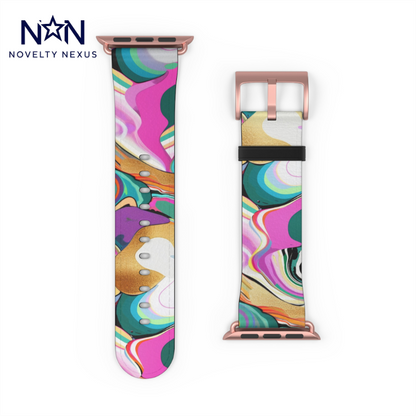 Whimsical Abstract Waves Apple Watch Band, Psychedelic Swirls Smartwatch Strap, Colorful Artistic Wristband Accessory. Apple Watch Band Apple Watch Straps For Series 4 5 6 7 8 9 ULTRA SE 38/40/41mm & 42/44/45mm Vegan Faux Leather Band