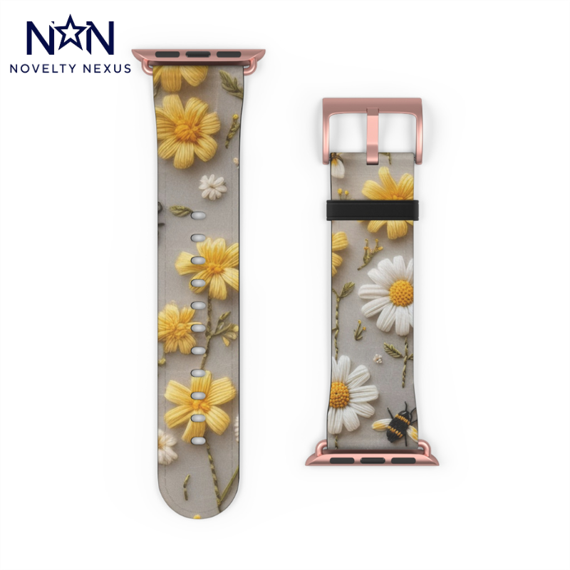 Spring Meadow Daisy Apple Watch Band, Fresh Yellow & White Floral Design, Nature-Inspired Smartwatch Strap. Apple Watch Band Apple Watch Straps For Series 4 5 6 7 8 9 ULTRA SE 38/40/41mm & 42/44/45mm Vegan Faux Leather Band