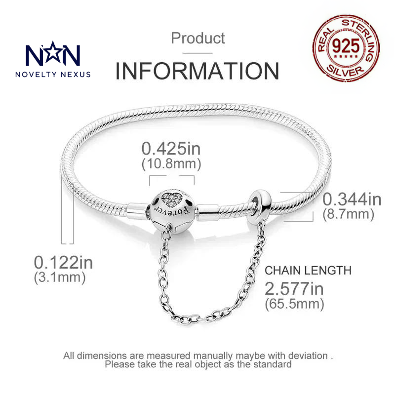 "Eternal Love": Forever Heart Charm in Sterling Silver Snake Chain Bracelet