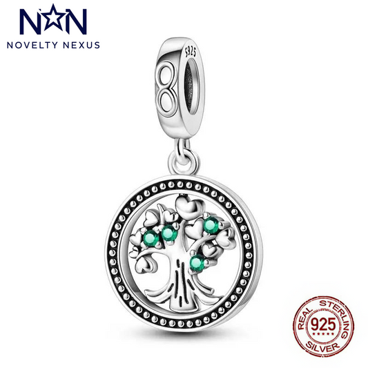 Exquisite Sterling Silver Tree of Life Charm with Emerald Accents, Symbolic Family Tree Jewelry, Perfect Gift for Ancestry and Nature Lovers