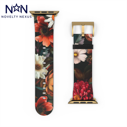 Autumn Bloom Elegance Apple Watch Band, Fall Flower Symphony Smartwatch Strap, Rich Floral Tapestry Wristband Accessory. Apple Watch Band Apple Watch Straps For Series 4 5 6 7 8 9 ULTRA SE 38/40/41mm & 42/44/45mm Vegan Faux Leather Band