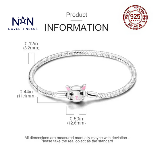 🎁 "Feline Friend": Cat Charm in Sterling Silver Snake Chain Bracelet (100% off)