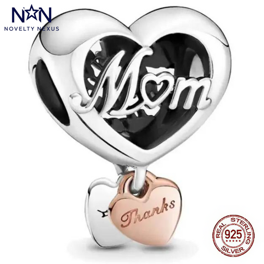 Sterling Silver and Rose Gold Mom 'Thank You' Heart Charm