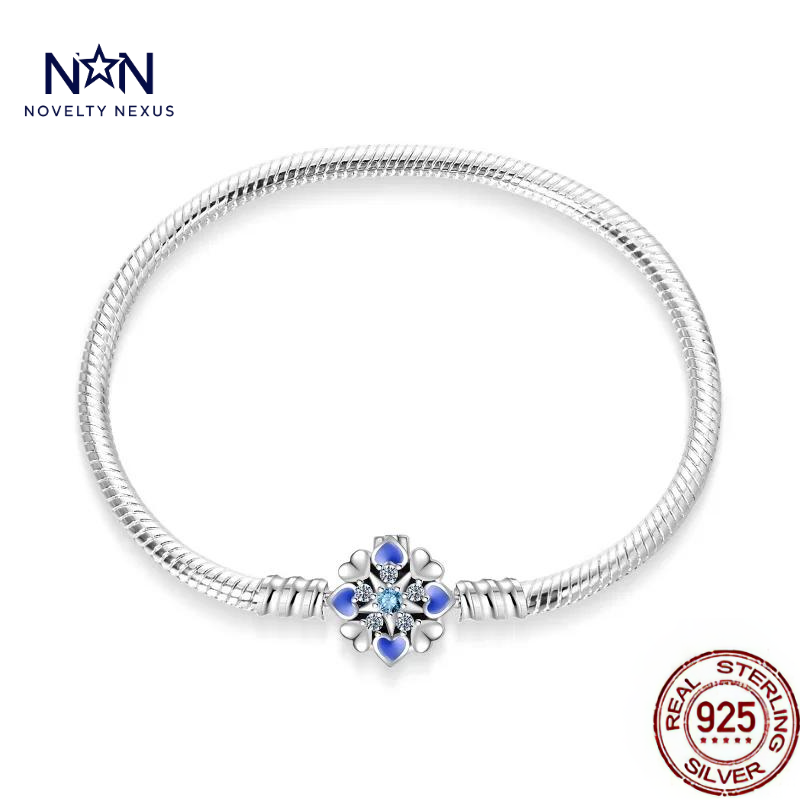 🎁 "Blue Blossom": Heart and Flower Charm in Sterling Silver Snake Chain Bracelet (100% off)