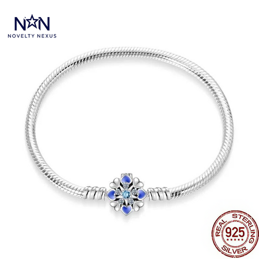 🎁 "Blue Blossom": Heart and Flower Charm in Sterling Silver Snake Chain Bracelet (100% off)