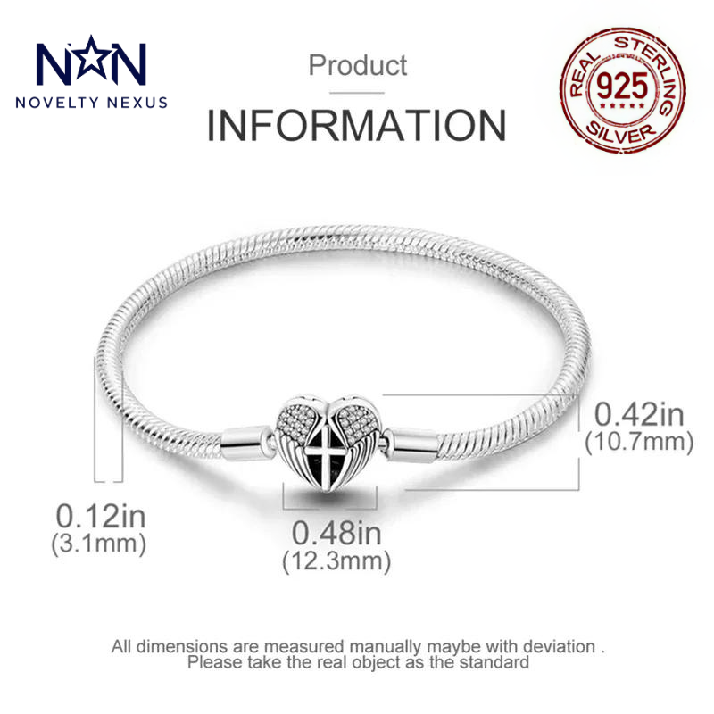 "Cuore Fedele": Ciondolo a forma di cuore con croce e cristalli in bracciale a catena serpente in argento sterling