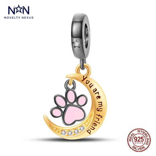 "Friendship Paw and Moon" Sterling Silver Charm