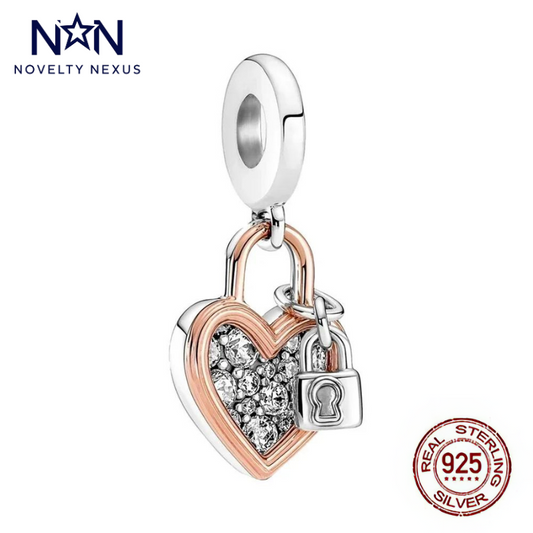 Locked Heart Charm with Rose Gold and Sterling Silver