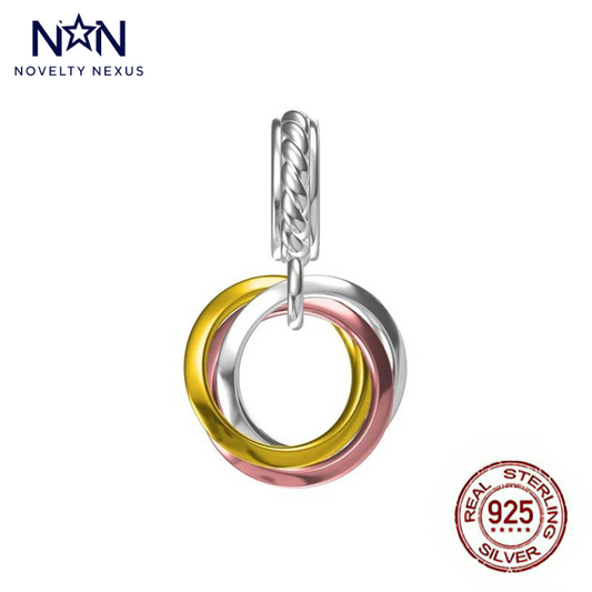 Tri-Color Interlocking Rings Charm, Sterling Silver