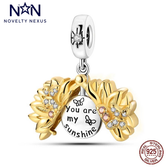 Charm „You Are My Sunshine“ aus Sterlingsilber mit goldenen Sonnenblumen-Akzenten und Kristalldetails