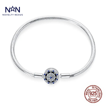 "Nautical Star": Compass Charm in Sterling Silver Snake Chain Bracelet