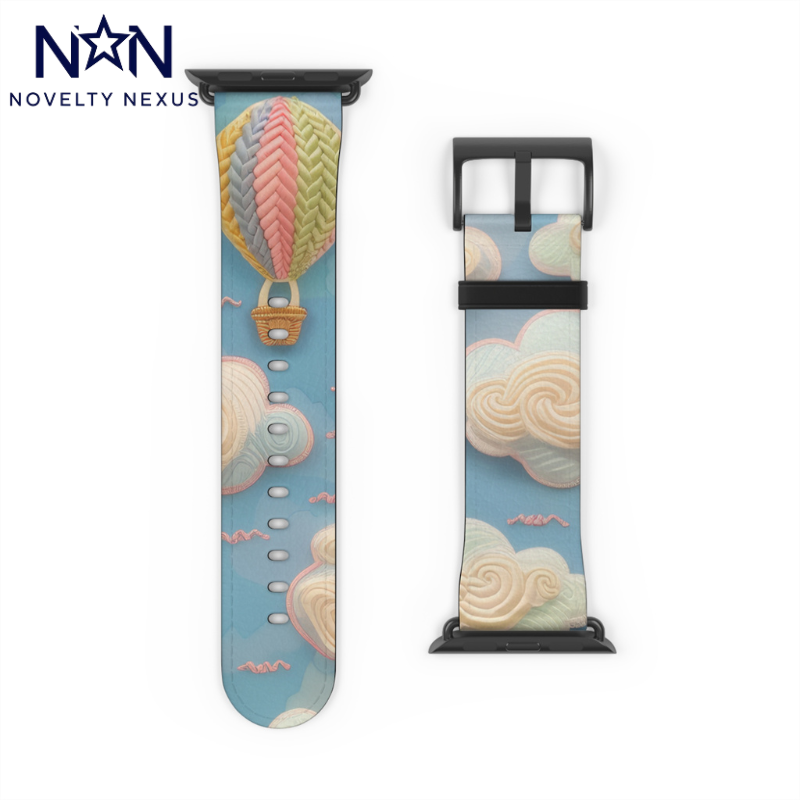 Serene Sky Heißluftballon Apple Watch Band, Pastell Wolken und Ballon Druck, verträumtes Smartwatch Armband. Apple Watch Band Apple Watch Armbänder für Serie 4 5 6 7 8 9 ULTRA SE 38/40/41mm &amp; 42/44/45mm veganes Kunstlederband 