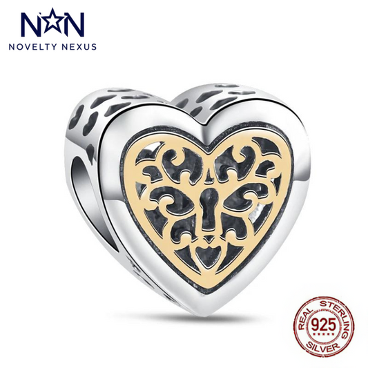 Elegant Heart Lock Charm, Sterling Silver